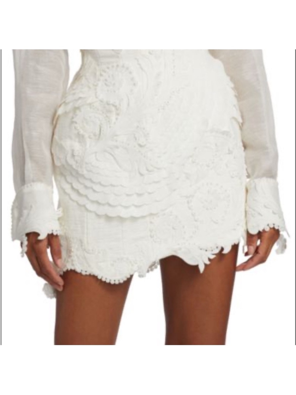 Zimmermann White Embroidered Scallop-Hem Mini Skirt Dress
